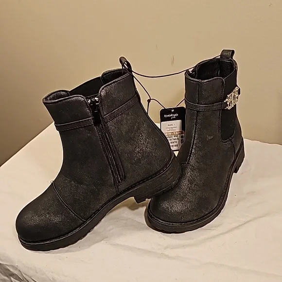 Dress boots stylish booties size 1 / 2 / 13 new black BEBE Girls LOW HEEL - Picture 7 of 9